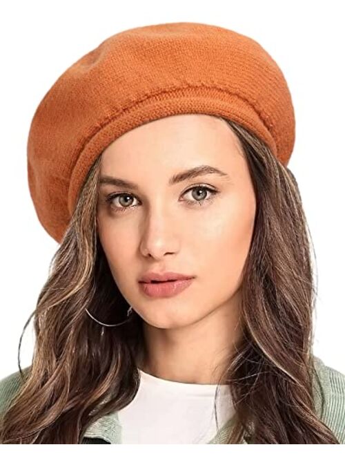 Lvaiz French Wool Beret Hat for Women-Solid Color Classic Slouchy Knit Beanie Winter Warm Artist Painter Hat