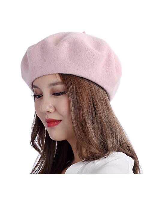 Tophope 90% Wool10% Nylon Knitted French Artist Style Classic Solid Color Wool Berets Beanies Cap Hats