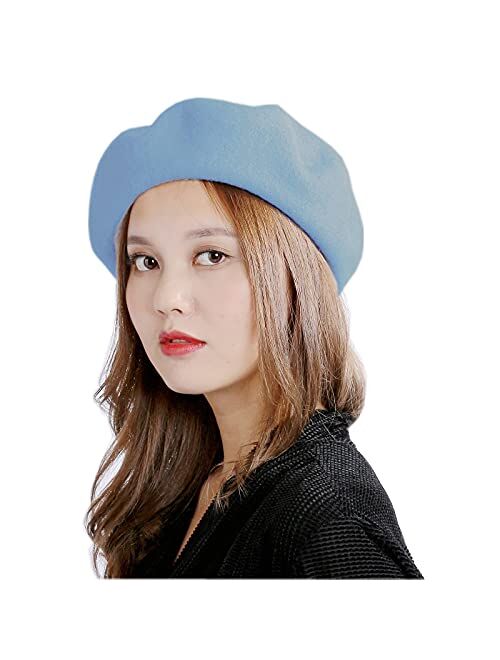 Tophope 90% Wool10% Nylon Knitted French Artist Style Classic Solid Color Wool Berets Beanies Cap Hats