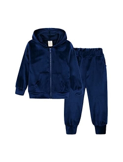 Kids Tales Girls Velour Hoodie Zipper Sweatsuit Boys 2 Pcs Velvet Tracksuit Zip Up Hoody Tops + Sweatpants Jogger Outfits Set