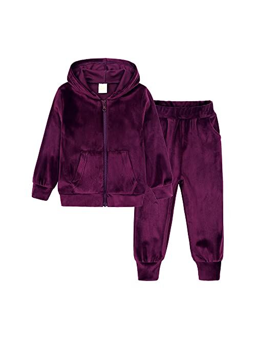 Kids Tales Girls Velour Hoodie Zipper Sweatsuit Boys 2 Pcs Velvet Tracksuit Zip Up Hoody Tops + Sweatpants Jogger Outfits Set