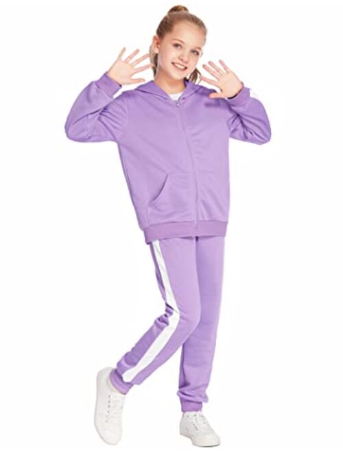 Boyoo Girls 2PCS Tracksuit Athletic Sweatsuits Sets Zip-up Hooded Sweatshirt and Jogger sweatpant Outfits for 5-13 Years