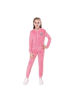 V.&GRIN Girls Tracksuit Outfits Velour Sweatsuits Zip Hoodie and Sweatpants Jogger Clothes Set