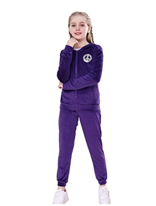 V.&GRIN Girls Tracksuit Outfits Velour Sweatsuits Zip Hoodie and Sweatpants Jogger Clothes Set