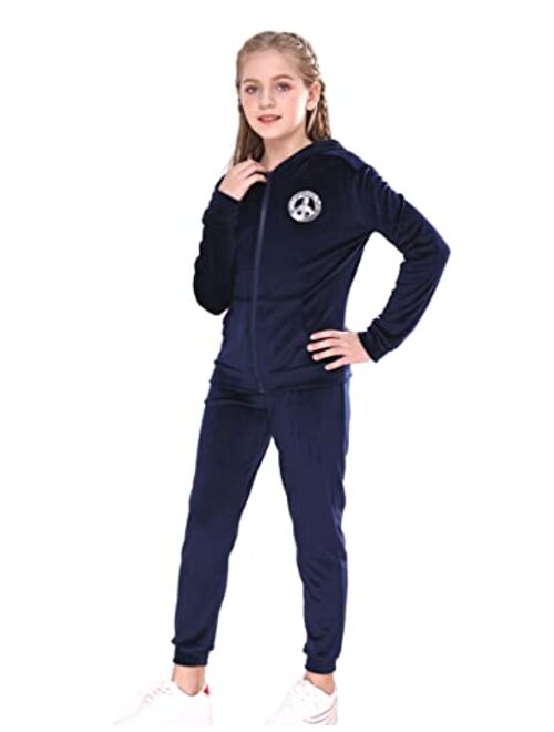 V.&GRIN Girls Tracksuit Outfits Velour Sweatsuits Zip Hoodie and Sweatpants Jogger Clothes Set