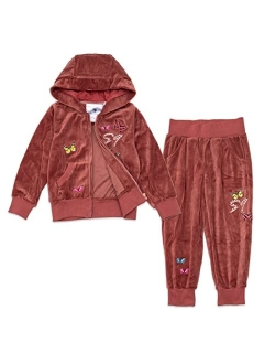 NOONOOJOOJOO Kids Baby Girls Tracksuit Velour Hooded Jogger Pants Set Sweatsuit 2-10Years Gift