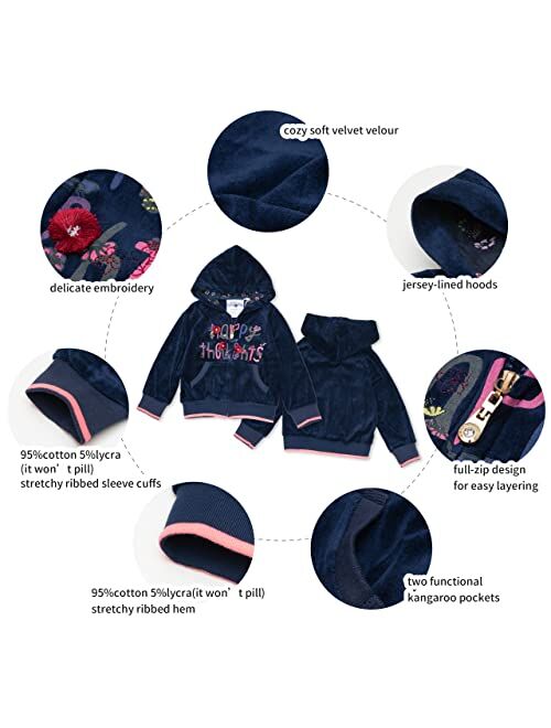 NOONOOJOOJOO Kids Baby Girls Tracksuit Velour Hooded Jogger Pants Set Sweatsuit 2-10Years Gift