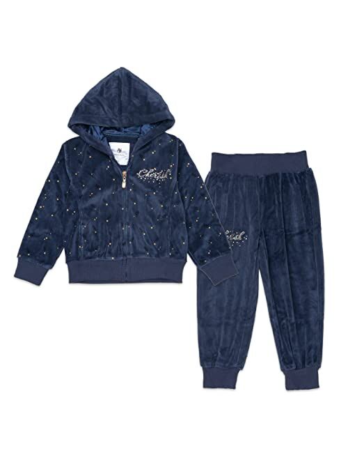 NOONOOJOOJOO Kids Baby Girls Tracksuit Velour Hooded Jogger Pants Set Sweatsuit 2-10Years Gift