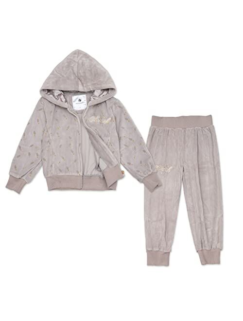 NOONOOJOOJOO Kids Baby Girls Tracksuit Velour Hooded Jogger Pants Set Sweatsuit 2-10Years Gift