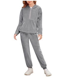 Girls 2 Piece Outfits Tracksuits Long Sleeve Sweatshirts and Sweatpants Sweatsuits Activewear Sets