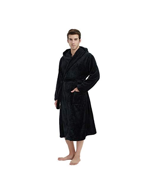 U2SKIIN Mens Hooded Robe, Plush Robes for Men Long Fleece Bathrobe