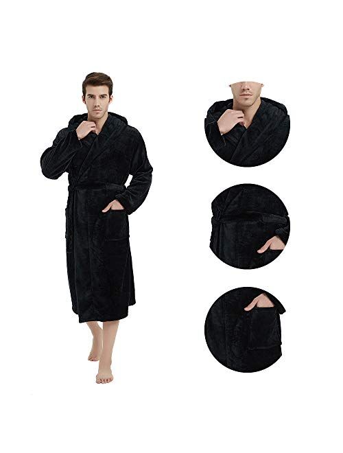 U2SKIIN Mens Hooded Robe, Plush Robes for Men Long Fleece Bathrobe