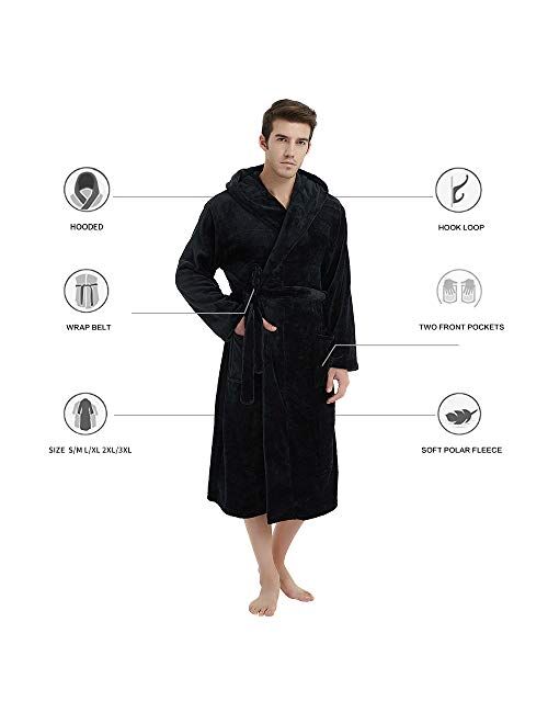 U2SKIIN Mens Hooded Robe, Plush Robes for Men Long Fleece Bathrobe