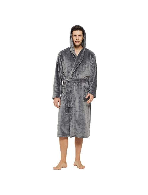 U2SKIIN Mens Hooded Robe, Plush Robes for Men Long Fleece Bathrobe