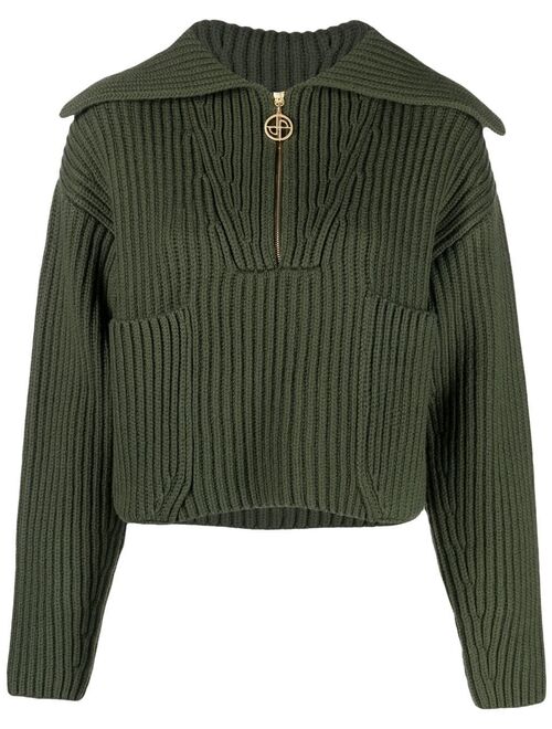 Patou ribbed-knit zip-up jumper