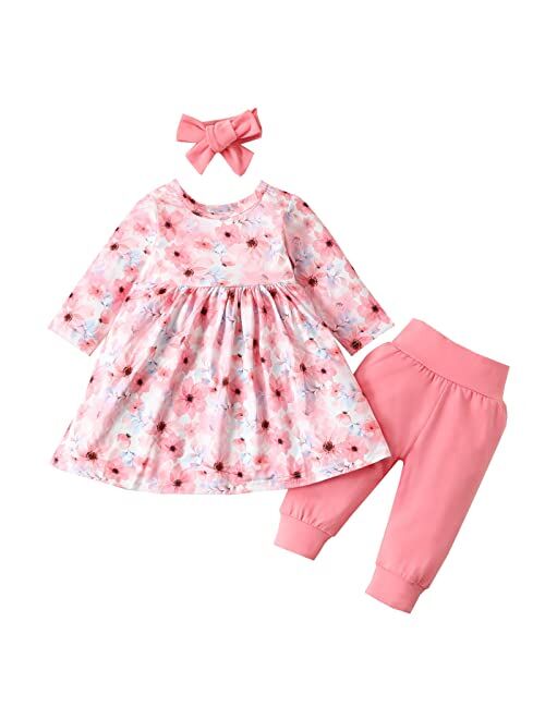 GBSELL 2023 Kids Baby Girl Clothes Toddler Sunflower Outfit Ruffle Sleeve Shirt Pant Set with Headband Fall Winter Clothing