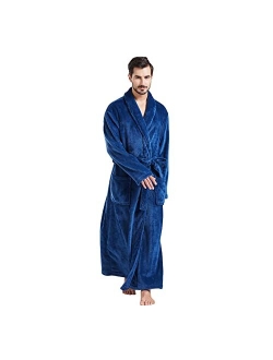 FashGudim Mens Robes Big and Tall Full Length Plush Fleece Long Robe for Men Bathrobe Shawl Collar Warm Winter House Robes