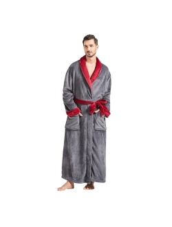 FashGudim Mens Robes Big and Tall Full Length Plush Fleece Long Robe for Men Bathrobe Shawl Collar Warm Winter House Robes