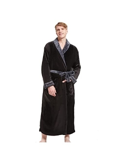 FashGudim Mens Robes Big and Tall Full Length Plush Fleece Long Robe for Men Bathrobe Shawl Collar Warm Winter House Robes