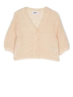 glitter-effect ribbed-knit cardigan