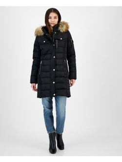 Women's Petite Faux-Fur-Trim Hooded Puffer Coat, Created for Macy's