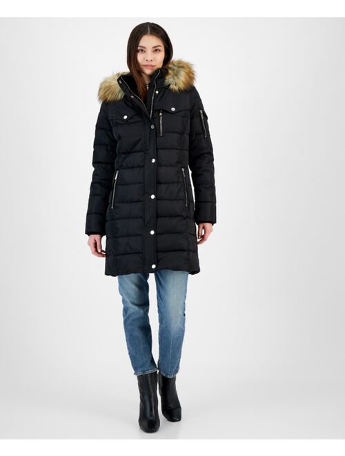 MICHAEL MICHAEL KORS Women's Petite Faux-Fur-Trim Hooded Puffer Coat, Created for Macy's