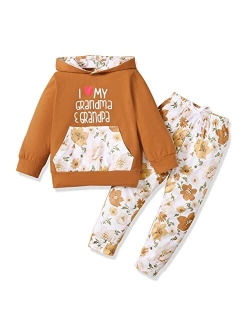 Patpat Toddler Girl Clothes Kids Floral Hoodied Pants Toddler Girl Outfis 2PC Set