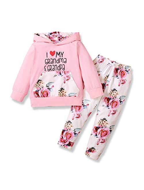 Patpat Toddler Girl Clothes Kids Floral Hoodied Pants Toddler Girl Outfis 2PC Set