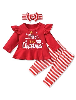 Aalizzwell Toddler Infant Baby Girls Christmas Outfit Tunic Tops Pants Set