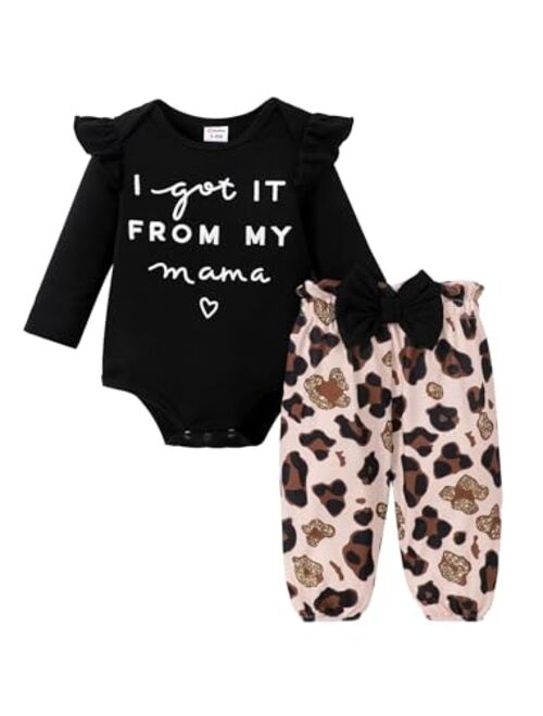 PATPAT 3Pcs Newborn Baby Girls Clothes Infant Letter Cow Print Romper Ladybug Floral Pant Set Fall Winter Outfits