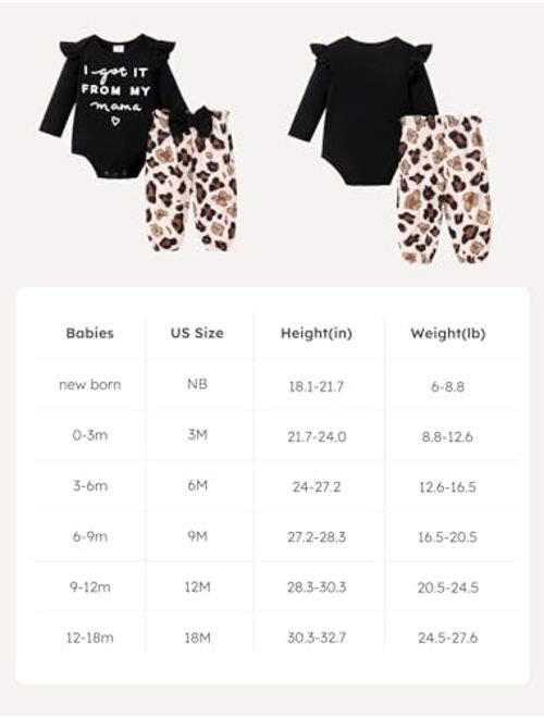 PATPAT 3Pcs Newborn Baby Girls Clothes Infant Letter Cow Print Romper Ladybug Floral Pant Set Fall Winter Outfits