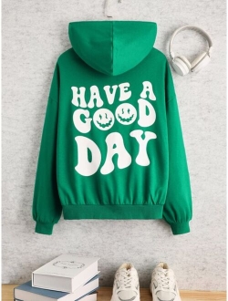 Teen Girls Slogan Graphic Drop Shoulder Hoodie