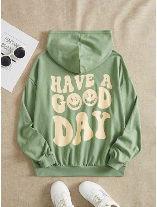 SHEIN Teen Girls Slogan Graphic Drop Shoulder Hoodie