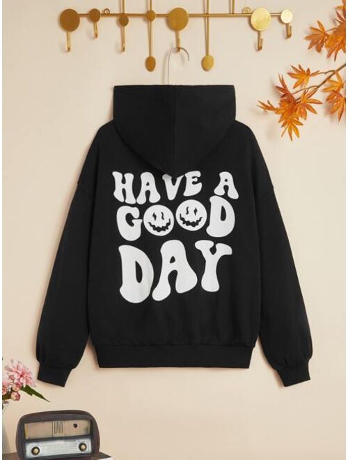 SHEIN Teen Girls Slogan Graphic Drop Shoulder Hoodie