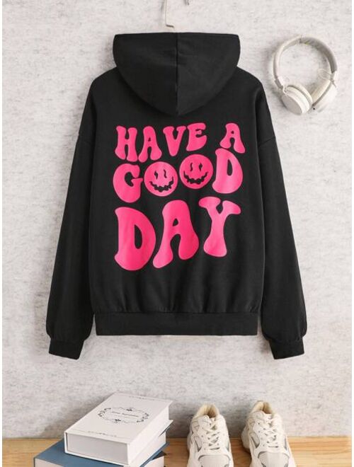 SHEIN Teen Girls Slogan Graphic Drop Shoulder Hoodie