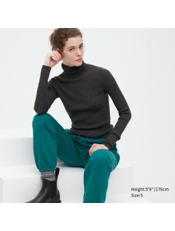 Extra Fine Merino Ribbed Turtleneck Long-Sleeve Sweater