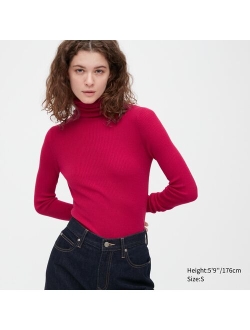 Extra Fine Merino Ribbed Turtleneck Long-Sleeve Sweater