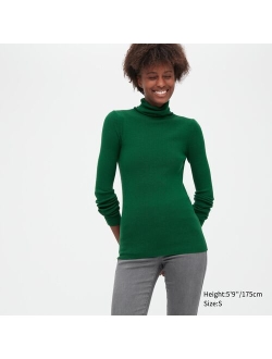 Extra Fine Merino Ribbed Turtleneck Long-Sleeve Sweater