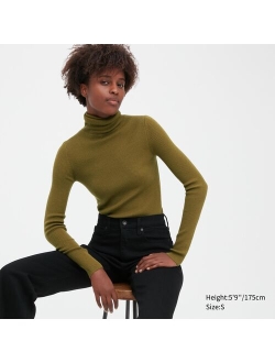 Extra Fine Merino Ribbed Turtleneck Long-Sleeve Sweater