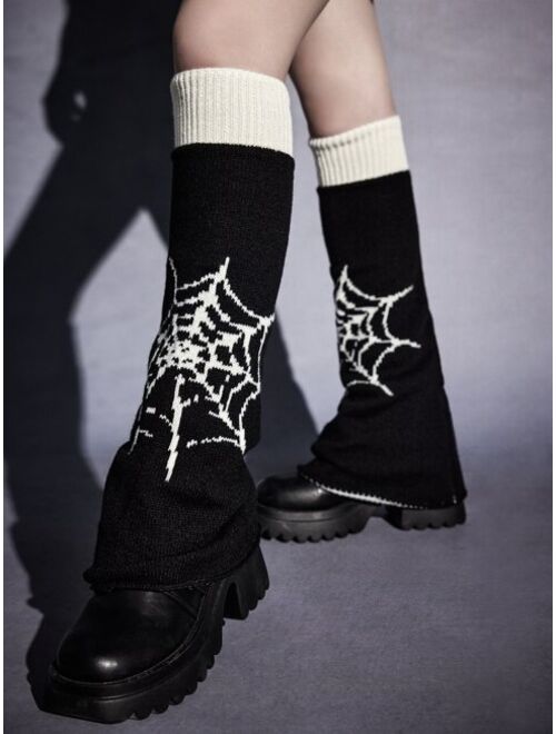 ROMWE Goth Spider Web Pattern Leg Warmers