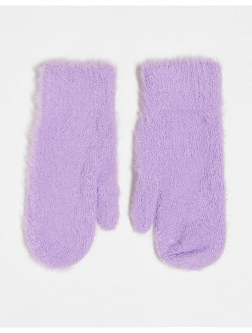 ASOS DESIGN fluffy mittens in purple