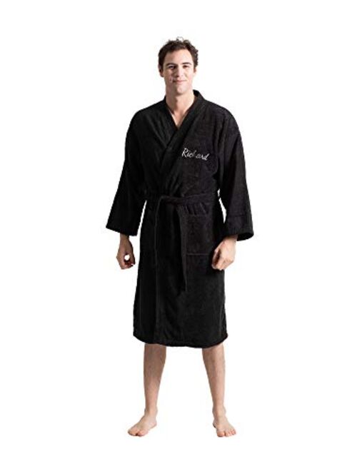 Turkuoise Turkish Towel Turkuoise Men's 100% Cotton Turkish Terry Cloth Kimono Collar Soft and Absorbent Bathrobes