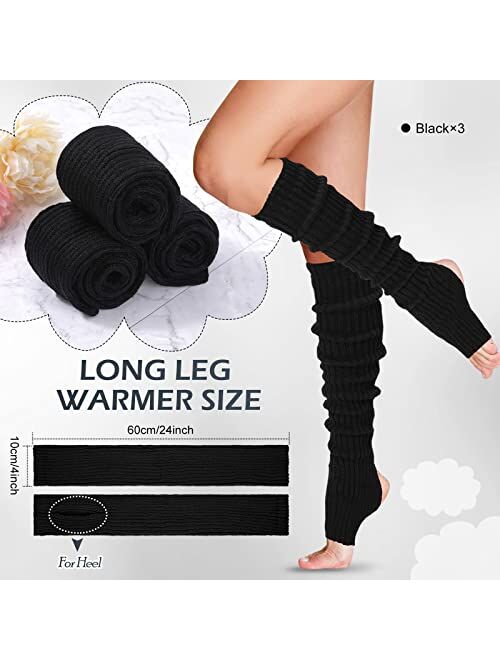 SATINIOR 3 Pairs Women Winter Long Leg Warmers 24 Inch Over the Knee Ribbed Knit Leg Warmer for 80s Party Dance Sports