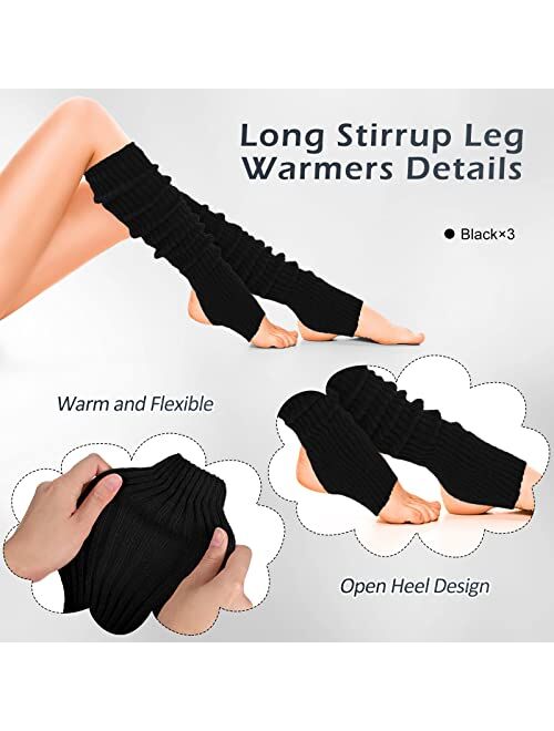 SATINIOR 3 Pairs Women Winter Long Leg Warmers 24 Inch Over the Knee Ribbed Knit Leg Warmer for 80s Party Dance Sports