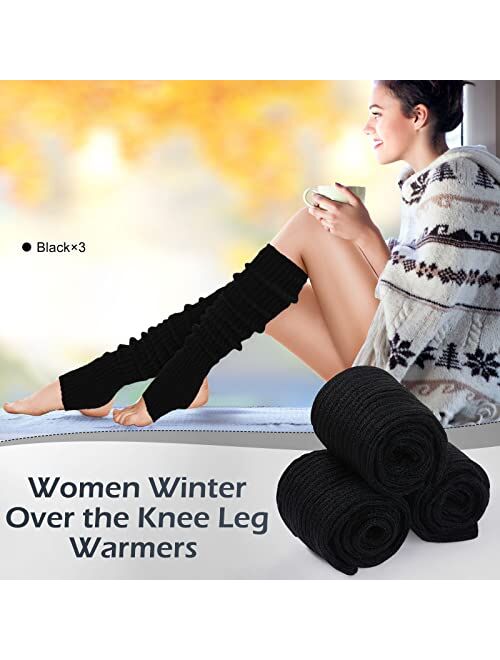 SATINIOR 3 Pairs Women Winter Long Leg Warmers 24 Inch Over the Knee Ribbed Knit Leg Warmer for 80s Party Dance Sports