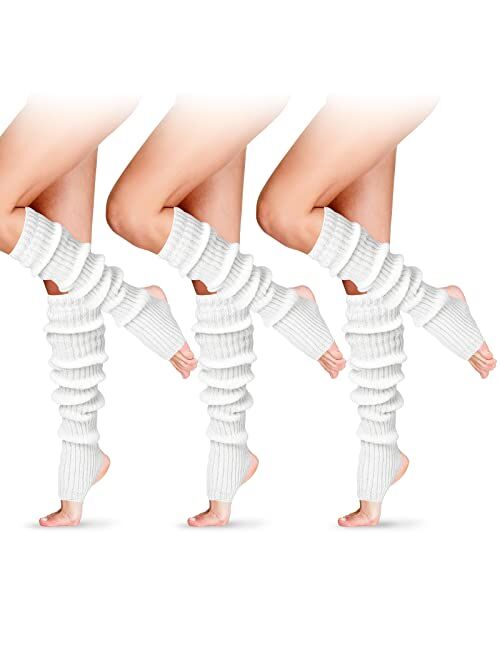 SATINIOR 3 Pairs Women Winter Long Leg Warmers 24 Inch Over the Knee Ribbed Knit Leg Warmer for 80s Party Dance Sports