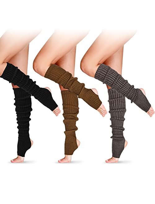 SATINIOR 3 Pairs Women Winter Long Leg Warmers 24 Inch Over the Knee Ribbed Knit Leg Warmer for 80s Party Dance Sports