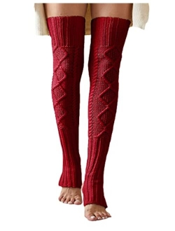 Leoparts Women's Extra Long Stirrup Leg Warmers Winter Knitted Over Knee Thigh High Footless Socks