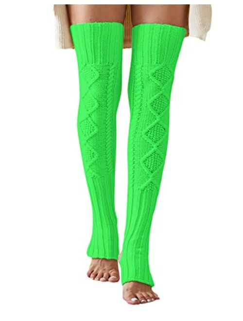 Leoparts Women's Extra Long Stirrup Leg Warmers Winter Knitted Over Knee Thigh High Footless Socks