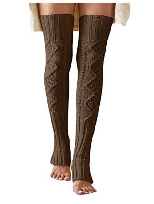 Leoparts Women's Extra Long Stirrup Leg Warmers Winter Knitted Over Knee Thigh High Footless Socks